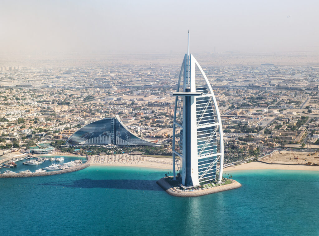 Dubai coastline landscape United Arab Emirates aerial view